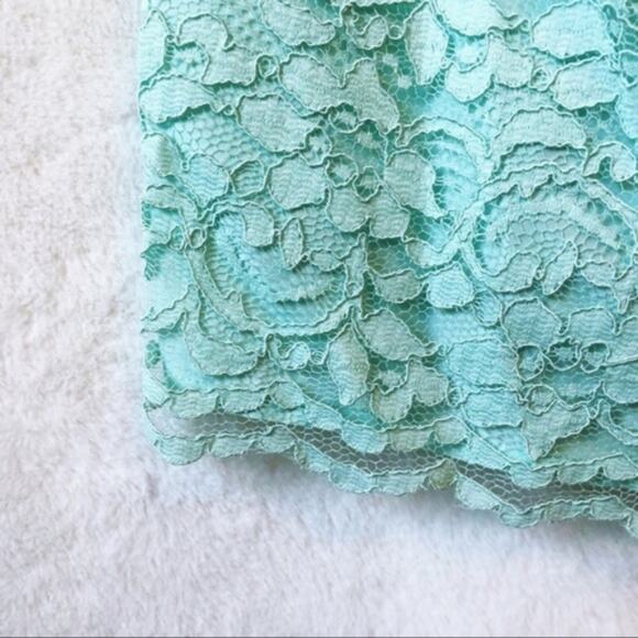 David’s Bridal Teal Short Strapless Lace Dress - Picture 4 of 16